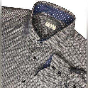 Thomas Dean Men’s Patterned Long Sleeve Button Front Shirt
